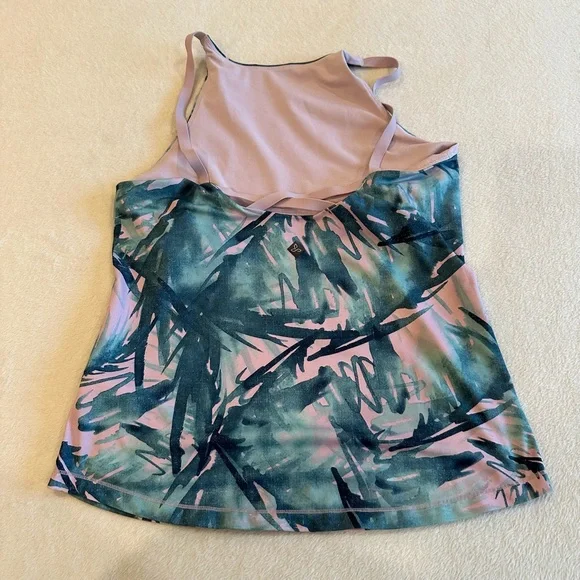 Prana Women's Abstract Pink and Green Tank Top with Built in Bra - Picture 4 of 6